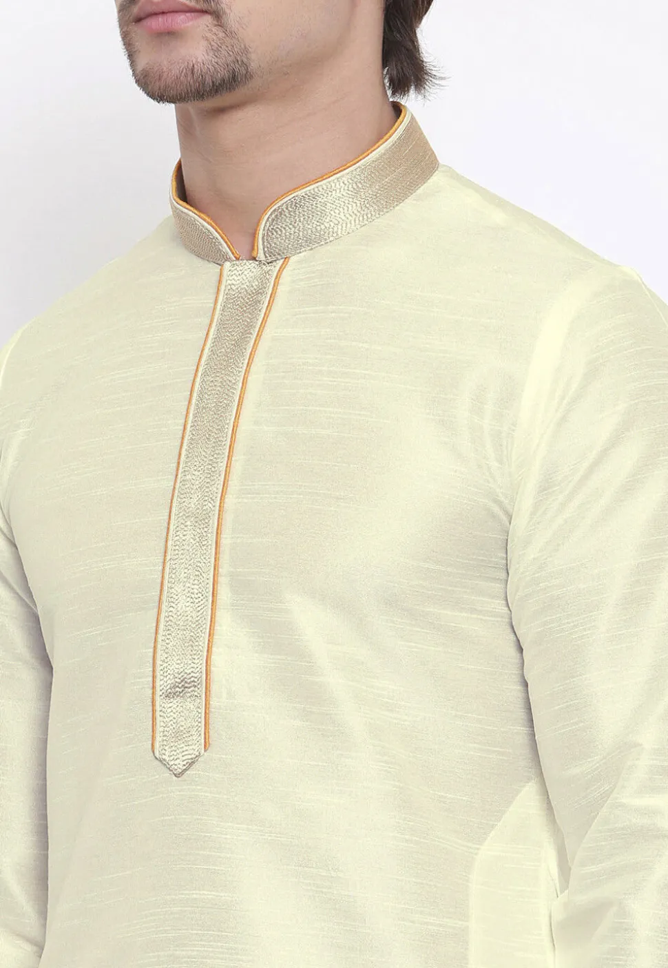 Embroidered Dupion Silk Kurta in Cream