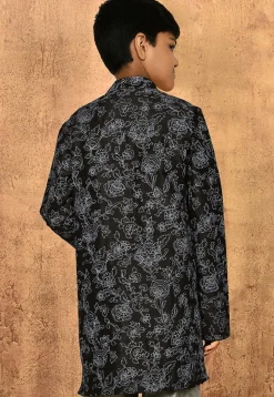 Embroidered Dupion Silk Kurta in Black