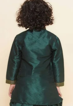 Embroidered Dupion Silk Kurta in Dark Green