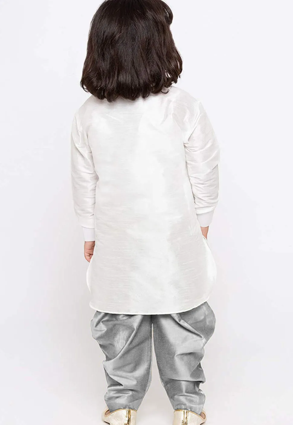 Embroidered Dupion Silk Kurta Set in White