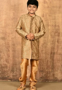 Embroidered Dupion Silk Kurta in Dark Beige