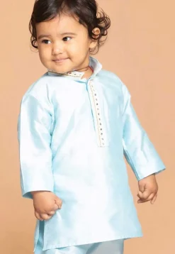 Embroidered Dupion Silk Kurta in Light Blue