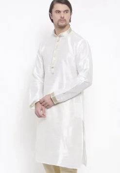 Embroidered Dupion Silk Kurta in White
