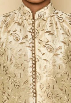 Embroidered Dupion Silk Kurta in Light Beige