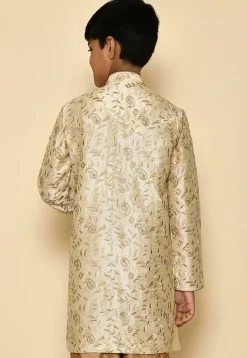 Embroidered Dupion Silk Kurta in Light Beige