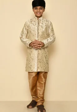 Embroidered Dupion Silk Kurta in Light Beige