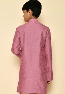 Embroidered Dupion Silk Kurta in Dark Pink