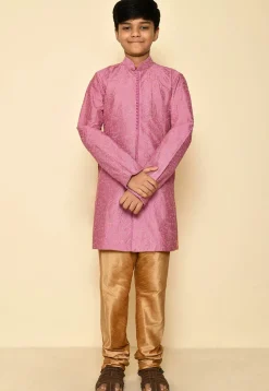 Embroidered Dupion Silk Kurta in Dark Pink