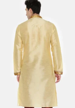 Embroidered Dupion Silk Kurta in Light Beige
