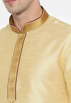 Embroidered Dupion Silk Kurta in Light Beige