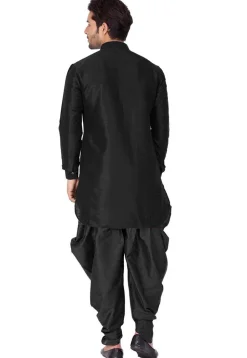 Embroidered Dupion Silk Kurta Set in Black