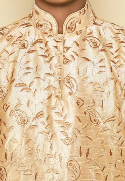 Embroidered Dupion Silk Kurta Set in Light Beige