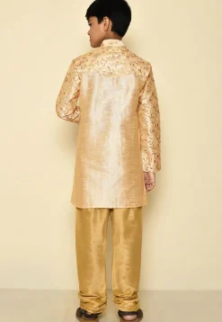Embroidered Dupion Silk Kurta Set in Light Beige
