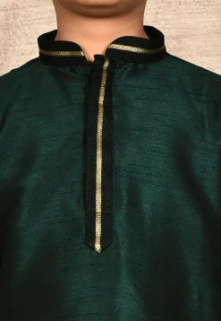 Embroidered Dupion Silk Kurta in Dark Green