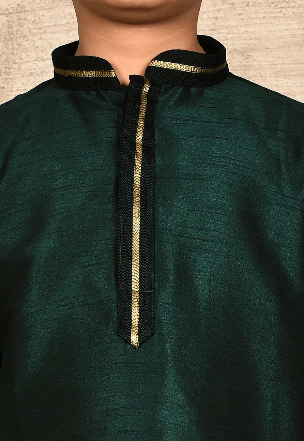 Embroidered Dupion Silk Kurta in Dark Green