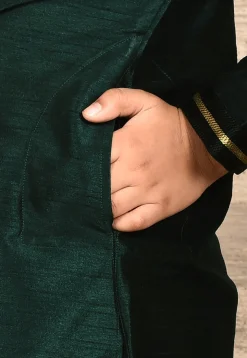 Embroidered Dupion Silk Kurta in Dark Green