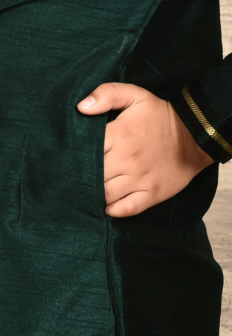 Embroidered Dupion Silk Kurta in Dark Green