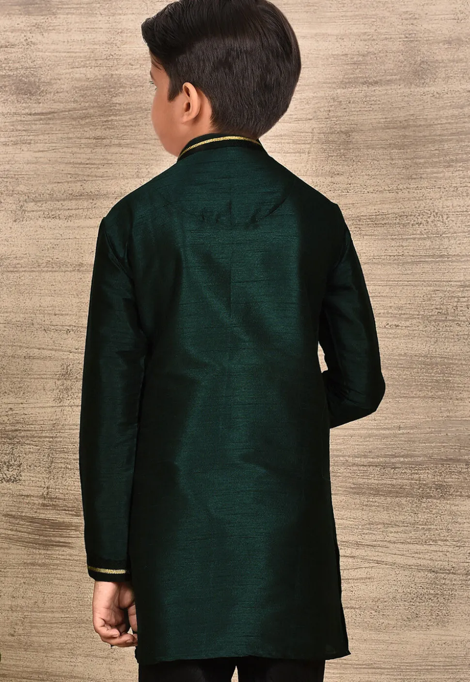 Embroidered Dupion Silk Kurta in Dark Green