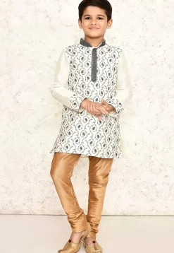 Embroidered Dupion Silk Kurta in Off White