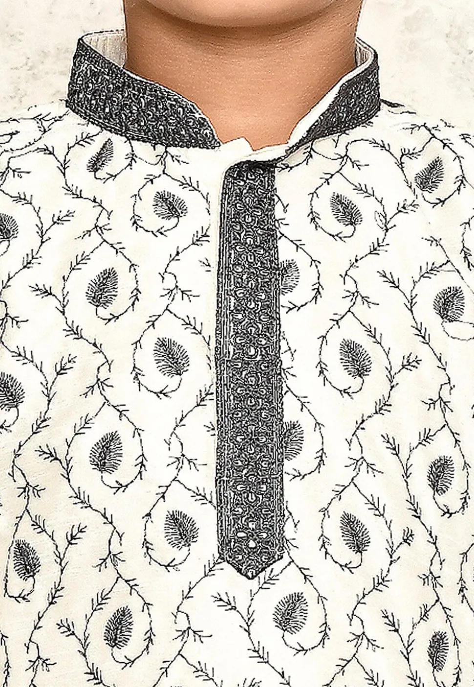 Embroidered Dupion Silk Kurta in Off White