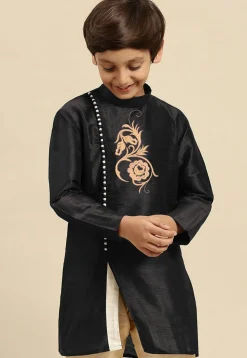 Embroidered Dupion Silk Kurta in Black