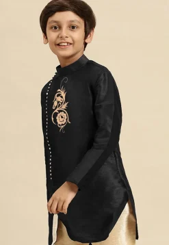 Embroidered Dupion Silk Kurta in Black