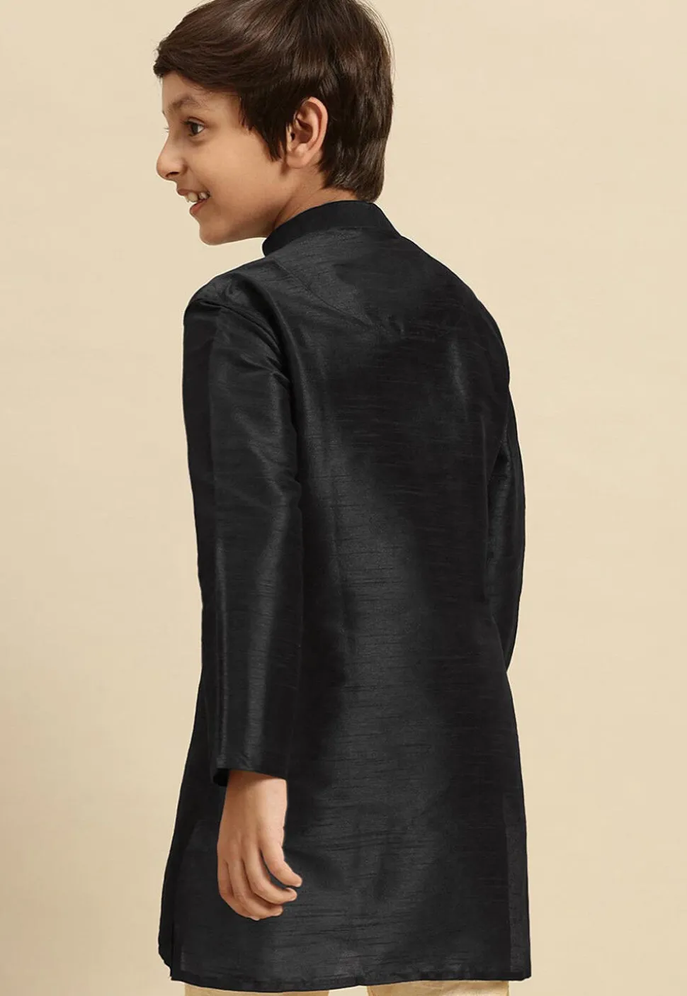 Embroidered Dupion Silk Kurta in Black