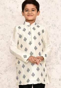 Embroidered Dupion Silk Kurta in Off White