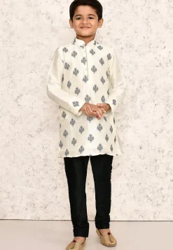 Embroidered Dupion Silk Kurta in Off White