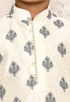 Embroidered Dupion Silk Kurta in Off White