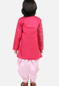 Embroidered Dupion Silk Kurta Set in Pink