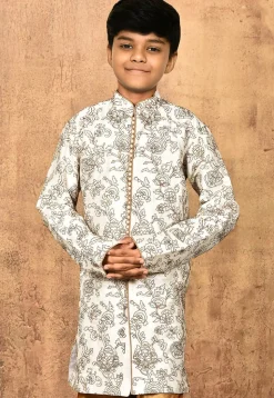 Embroidered Dupion Silk Kurta in Cream