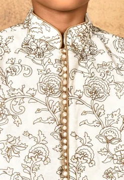 Embroidered Dupion Silk Kurta in Cream