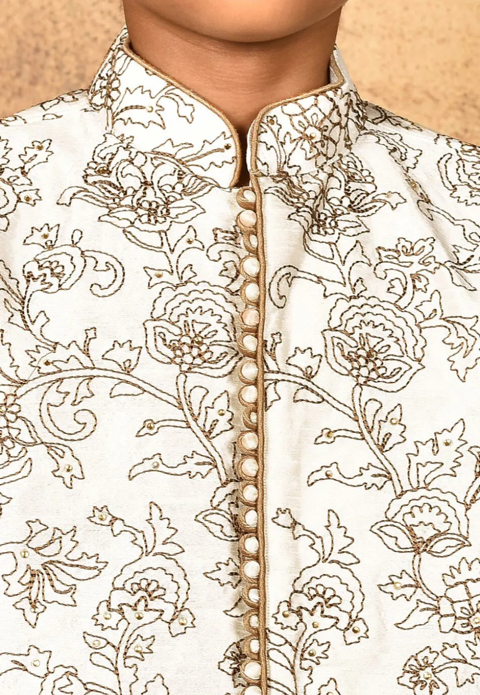 Embroidered Dupion Silk Kurta in Cream