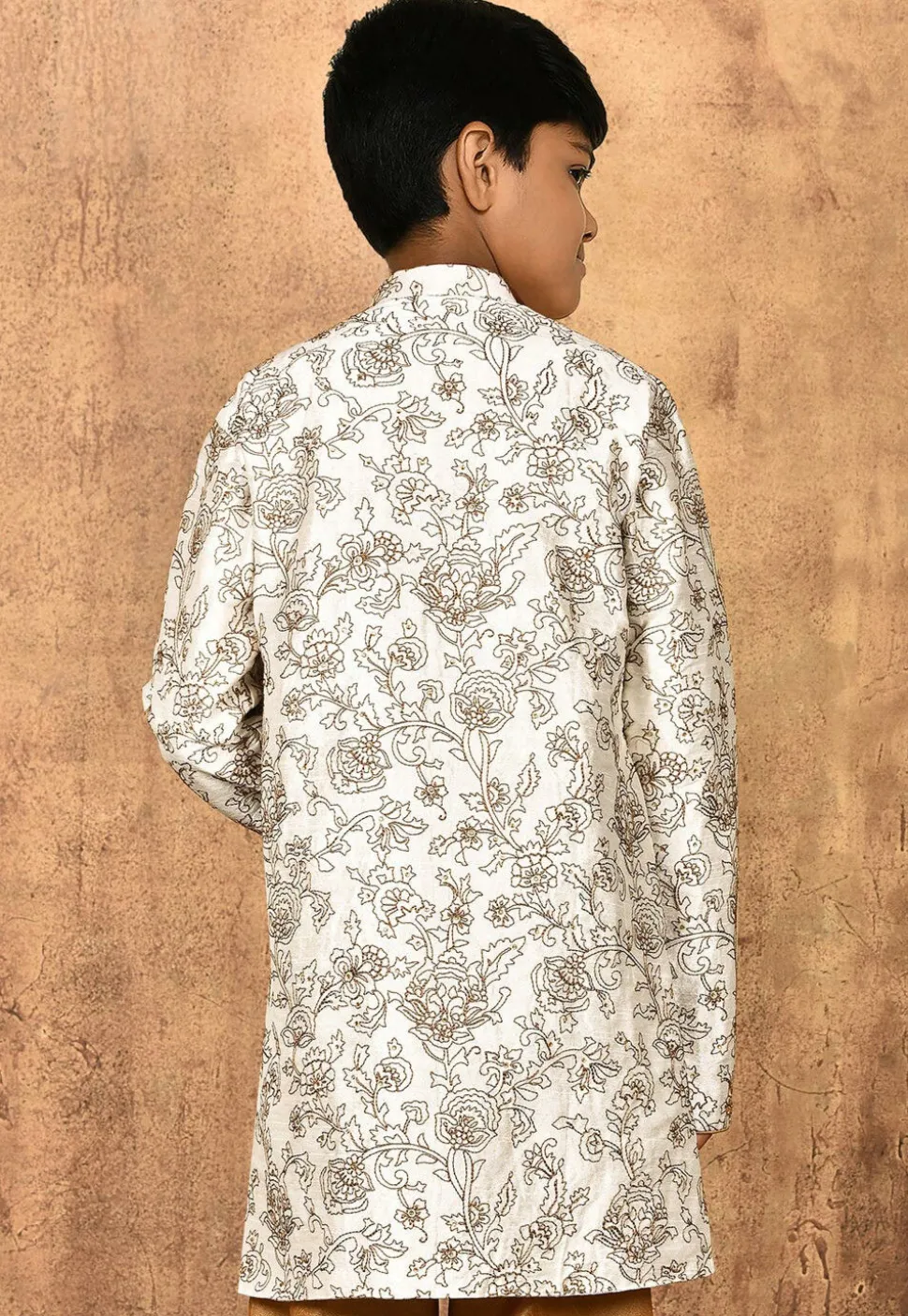 Embroidered Dupion Silk Kurta in Cream
