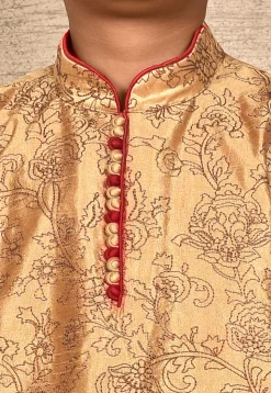 Embroidered Dupion Silk Kurta in Dark Beige