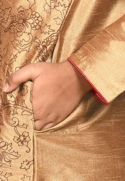 Embroidered Dupion Silk Kurta in Dark Beige