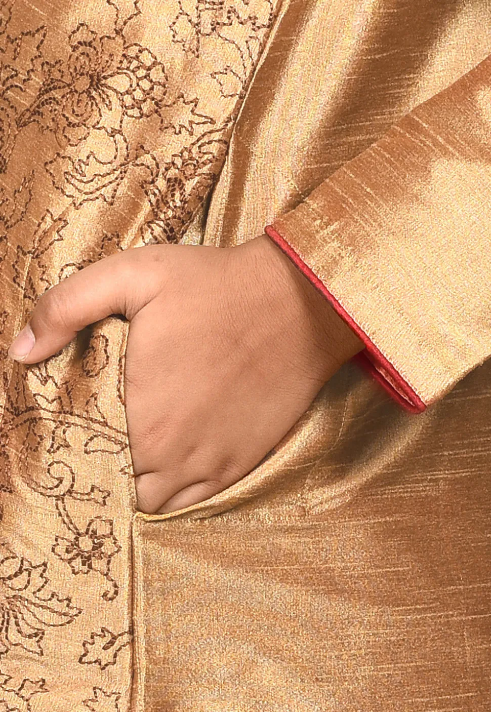 Embroidered Dupion Silk Kurta in Dark Beige