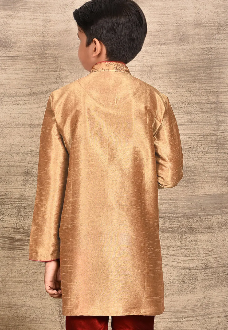 Embroidered Dupion Silk Kurta in Dark Beige