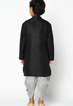 Embroidered Dupion Silk Kurta Set in Black