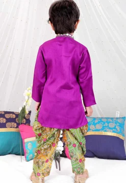 Embroidered Dupion Silk Kurta Set in Purple