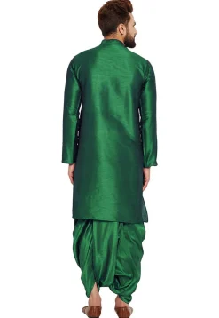 Embroidered Dupion Silk Kurta Set in Green