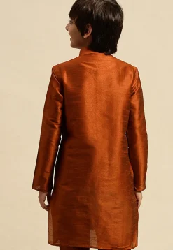 Embroidered Dupion Silk Kurta in Rust