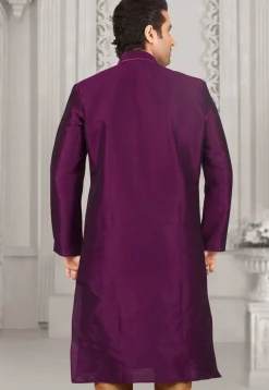 Embroidered Dupion Silk Kurta in Violet