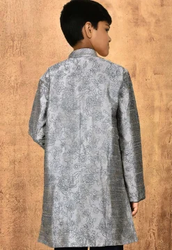Embroidered Dupion Silk Kurta in Grey