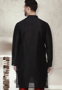 Embroidered Dupion Silk Kurta in Black