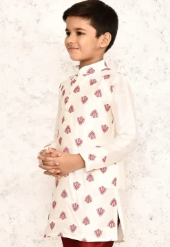 Embroidered Dupion Silk Kurta in Off White