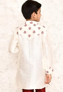 Embroidered Dupion Silk Kurta in Off White