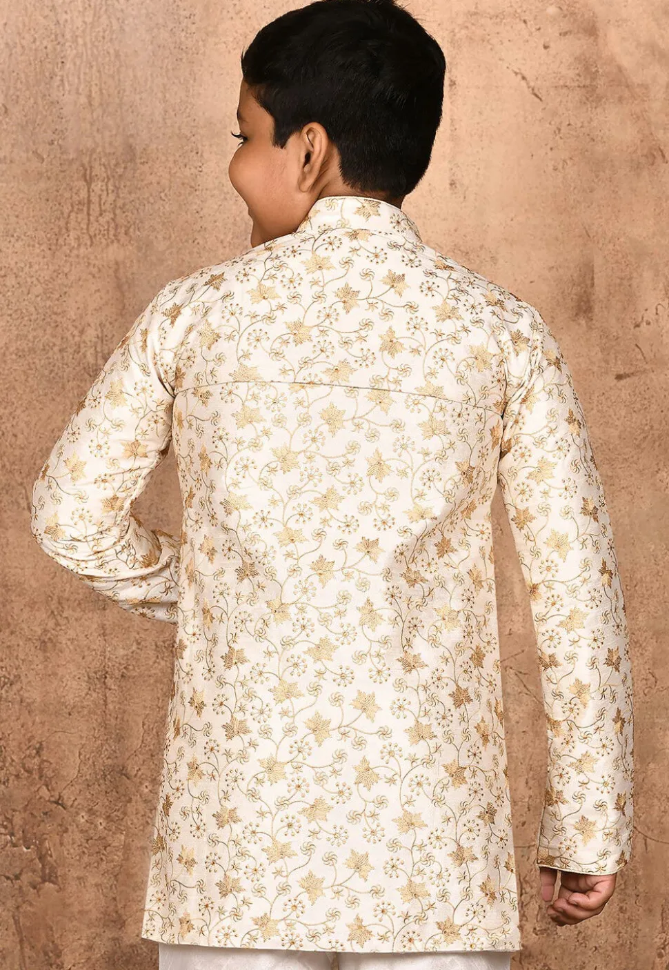Embroidered Dupion Silk Kurta in Cream