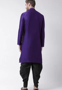 Embroidered Dupion Silk Kurta Set in Purple